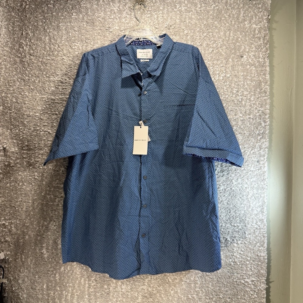 Paper Denim & Cloth Blue Geometric Print Button Up Shirt Big Tall 4X Preppy NWT